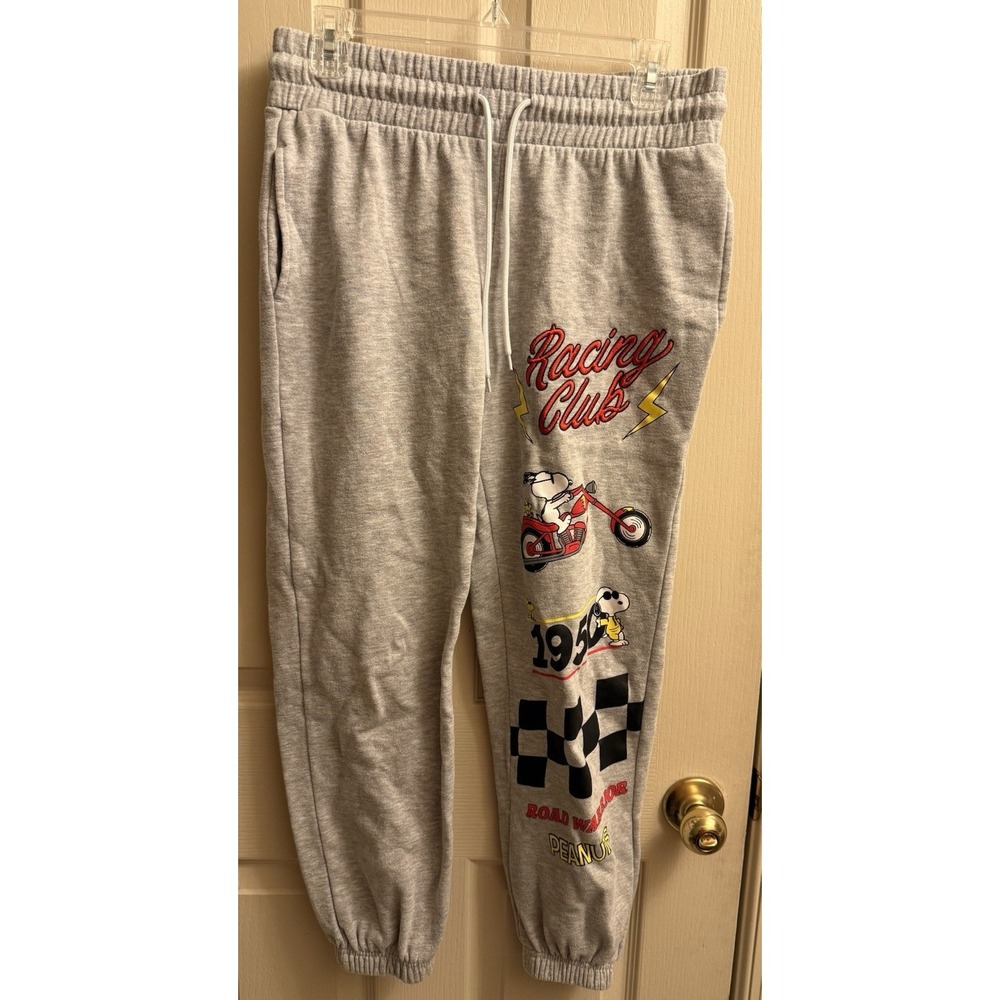 Peanuts Sweatpants Medium Racing Club Embroidered Snoopy Woodstock on‎ Chopper
